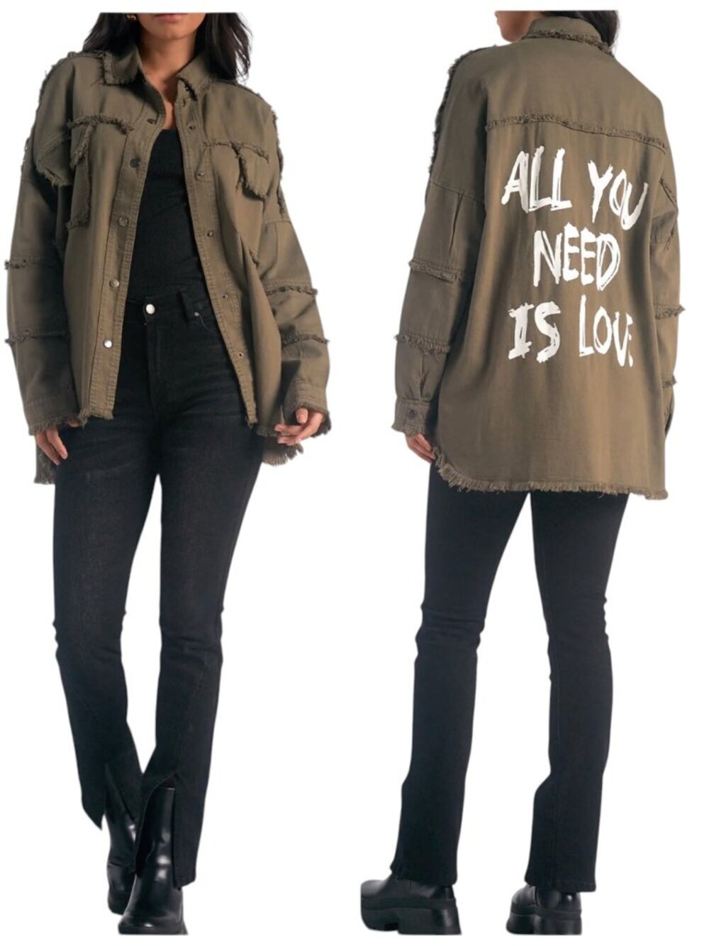 Elan Dawn Jacket Olive Green Frayed Utility Shirt Jacket L NWT